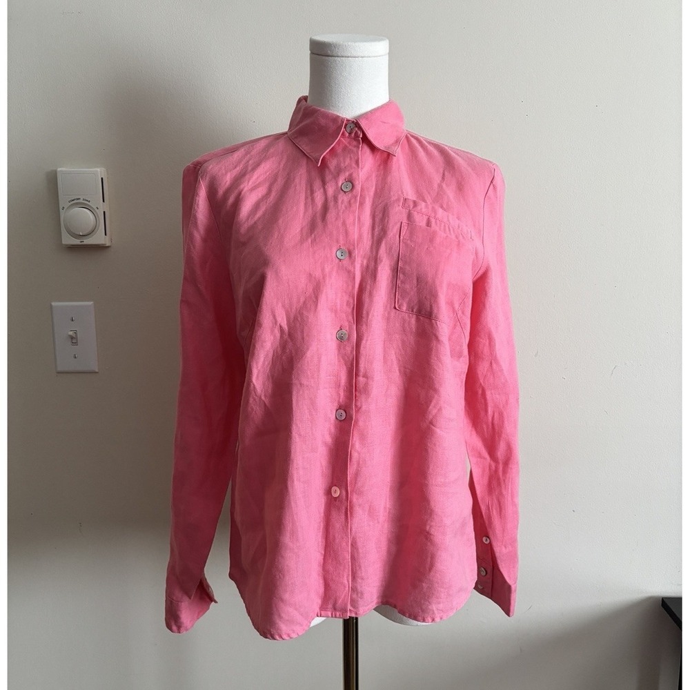 Vintage‎ Y2K Irish Linen Button Up Top Pink Summer Coastal Cute Petite Medium